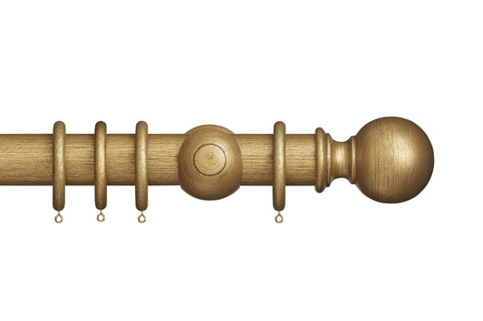 Hallis Museum Plain Ball 55mm Wooden Curtain Pole - Antique Gilt