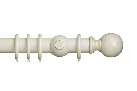 Hallis Museum Plain Ball 55mm Wooden Curtain Pole - Cream & Gold