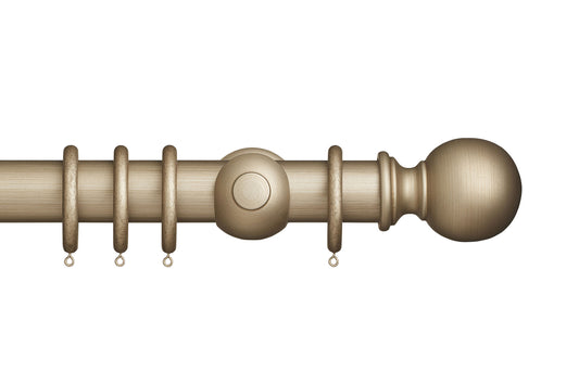 Hallis Museum Plain Ball 55mm Wooden Curtain Pole - Satin Oyster