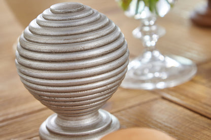 Hallis Modern Country Ribbed Ball 55mm Wooden Curtain Pole Finial - Satin Silver