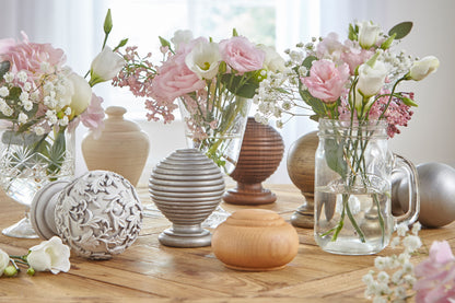 Hallis Modern Country Floral Ball 55mm Wooden Curtain Pole Finial - Satin Silver