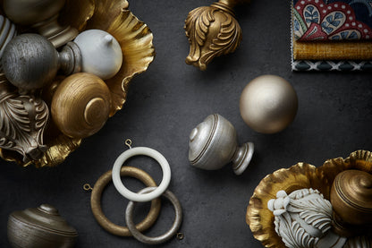 Hallis Museum Plain Ball 55mm Wooden Curtain Pole Finial - Cream & Gold