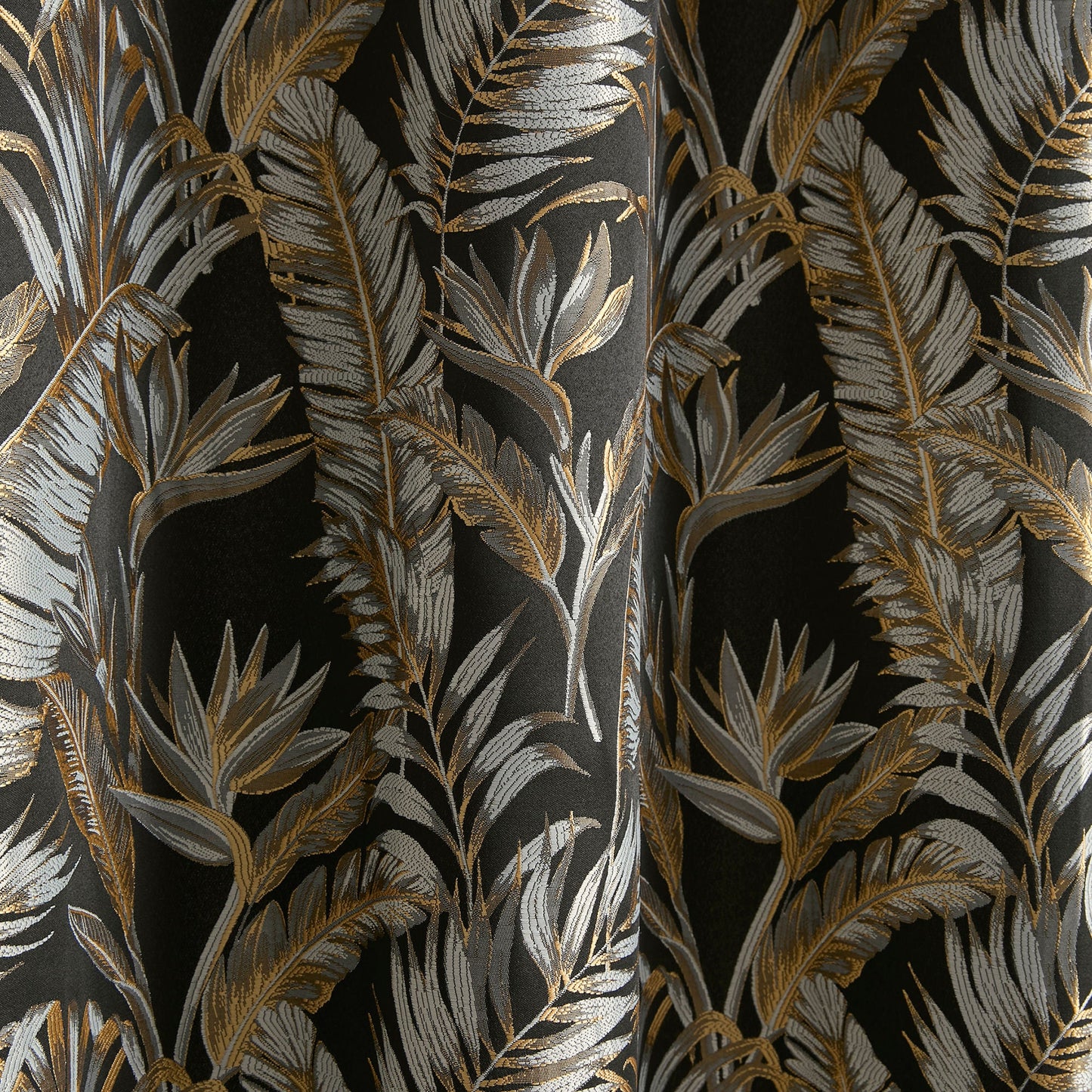 Paradise Palm Pair of Eyelet Curtains by Laurence Llewelyn-Bowen in Black - Pair of Eyelet Curtains - Laurence Llewelyn-Bowen