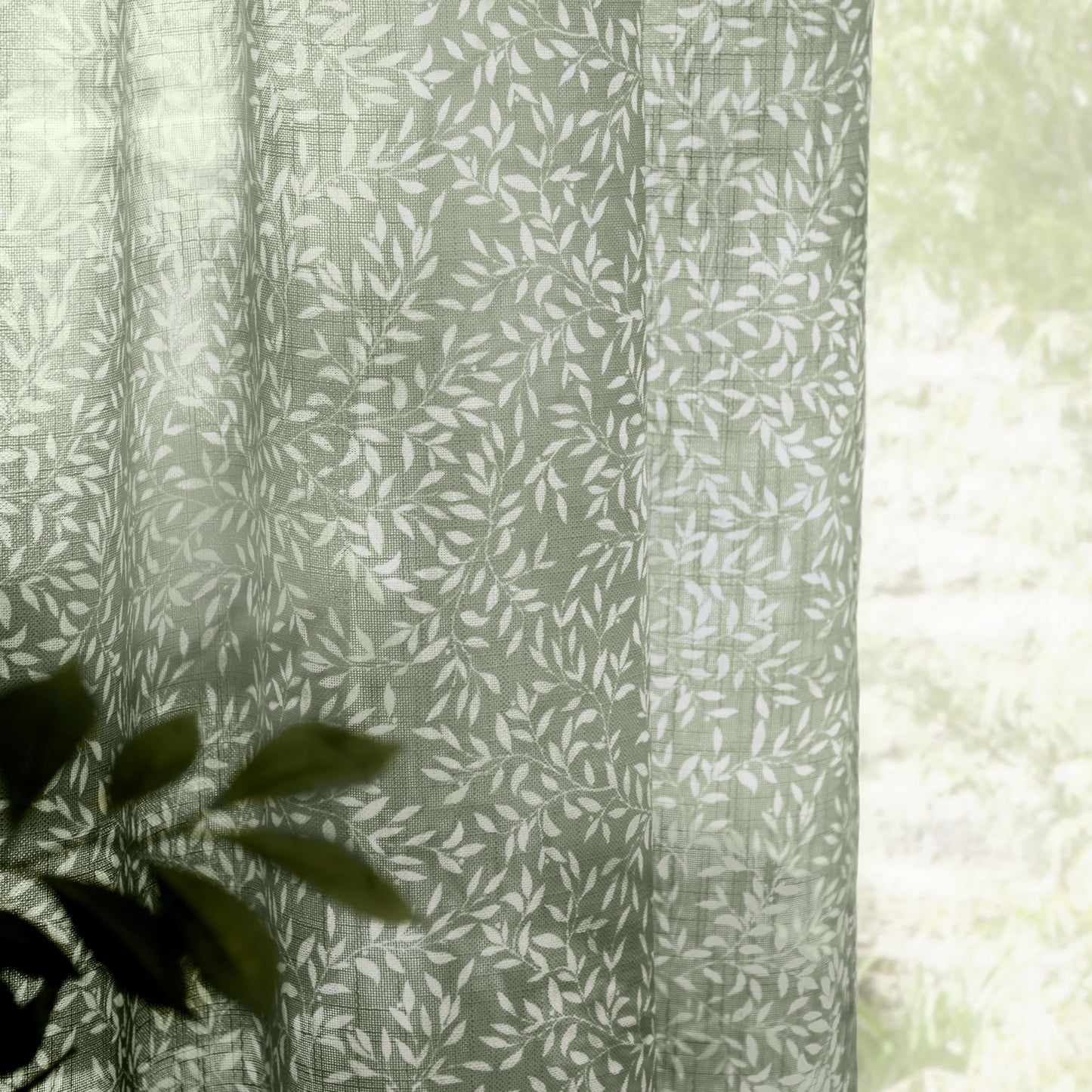 Yard Perrie Leaf Tab Top Voile Panel - Forest