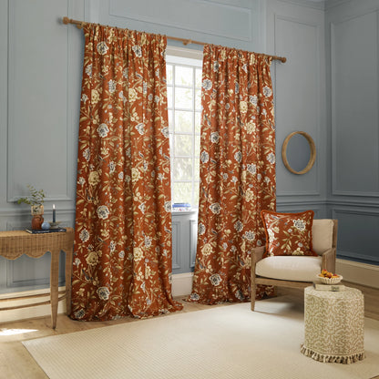 Sanderson Porcelain Garden Pencil Pleat Curtains - Rust