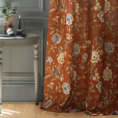 Sanderson Porcelain Garden Pencil Pleat Curtains - Rust
