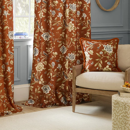 Sanderson Porcelain Garden Pencil Pleat Curtains - Rust