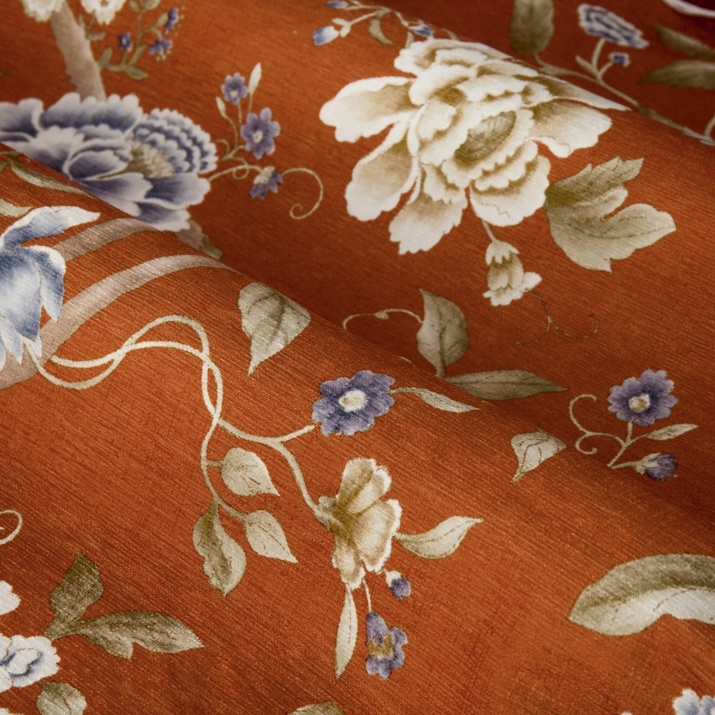 Sanderson Porcelain Garden Pencil Pleat Curtains - Rust