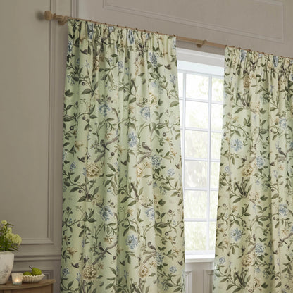 Sanderson Porcelain Garden Pencil Pleat Curtains - Sage