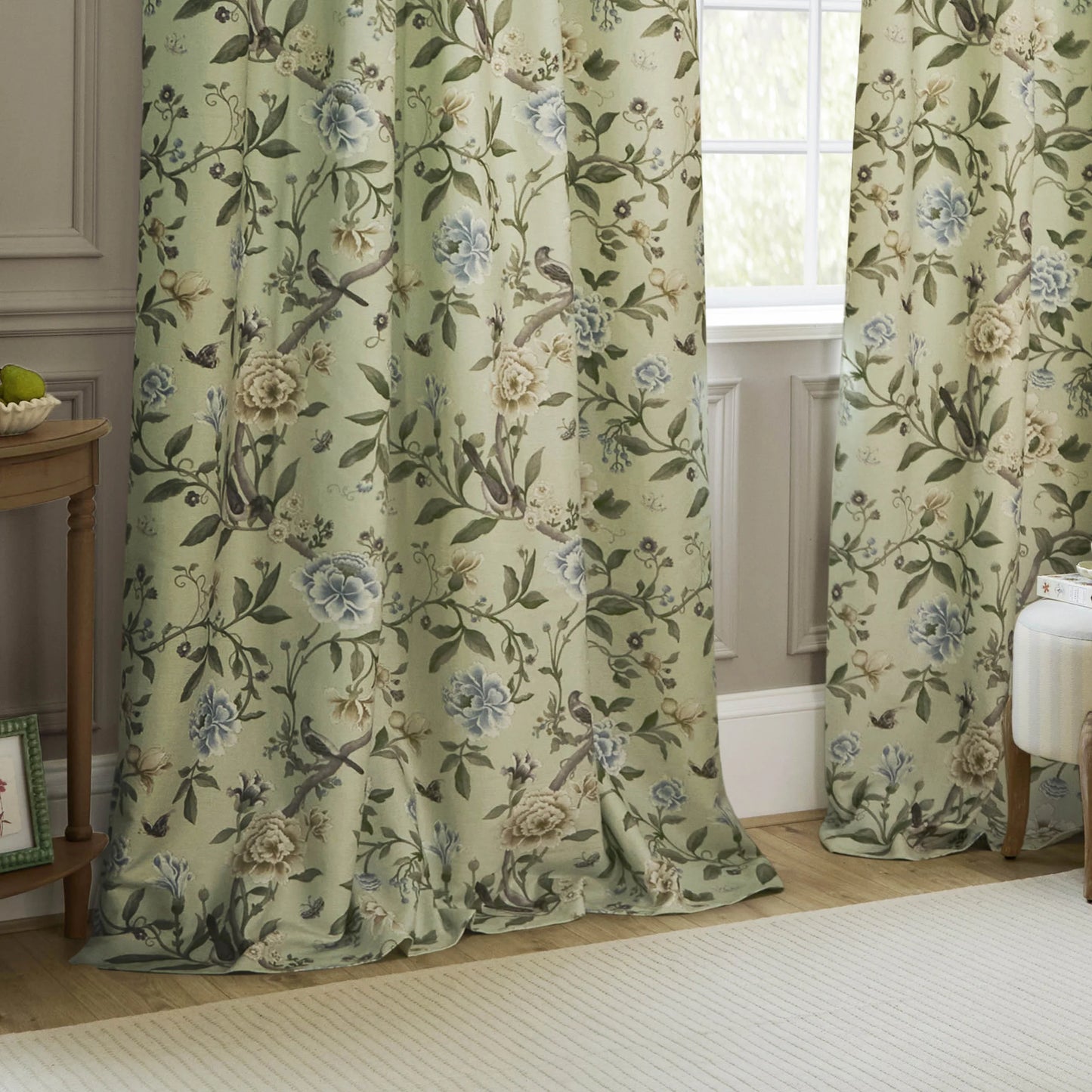Sanderson Porcelain Garden Pencil Pleat Curtains - Sage