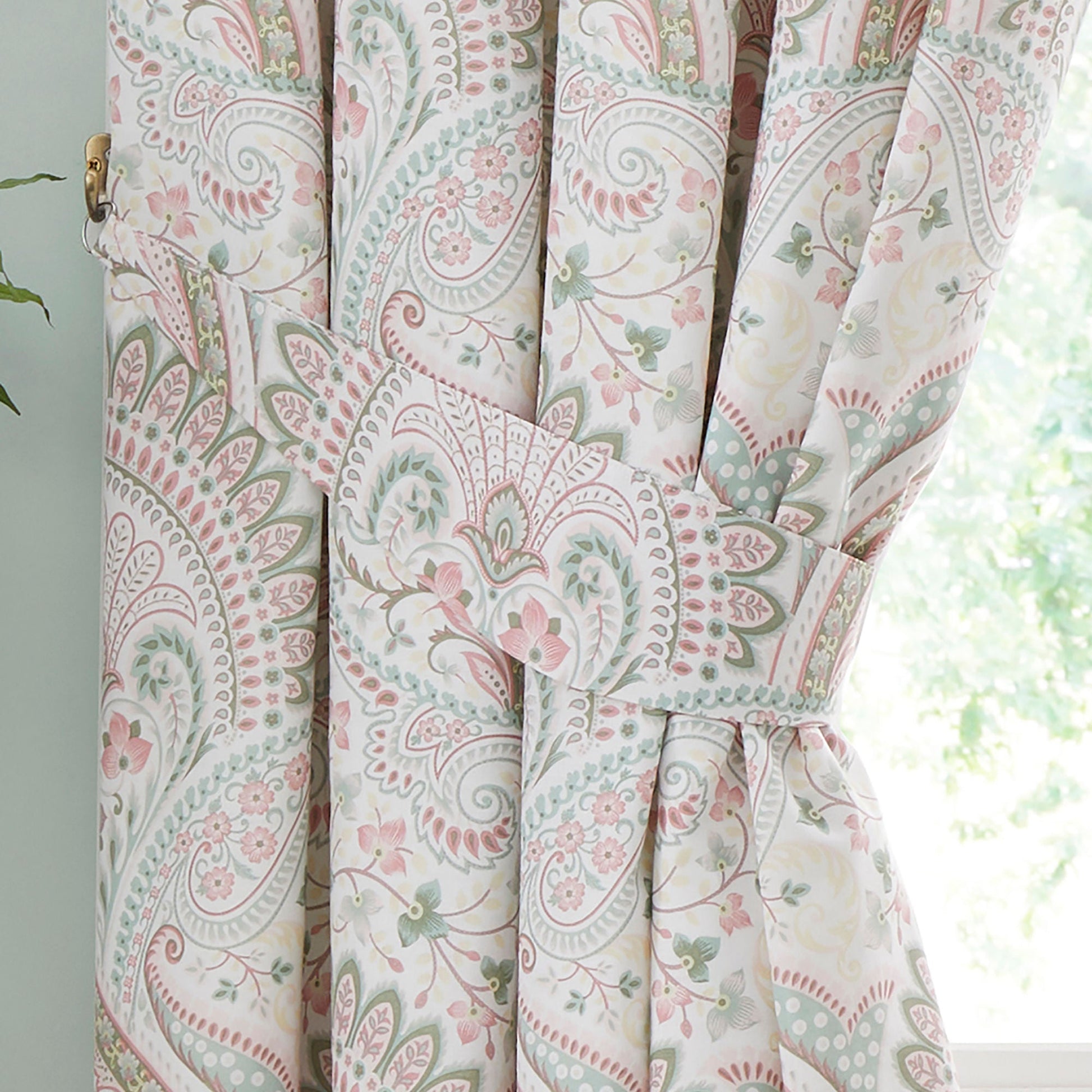 Palais Pair of Pencil Pleat Curtains With Tie-Backs by Dreams & Drapes Design in Green - Pair of Pencil Pleat Curtains With Tie-Backs - Dreams & Drapes Design