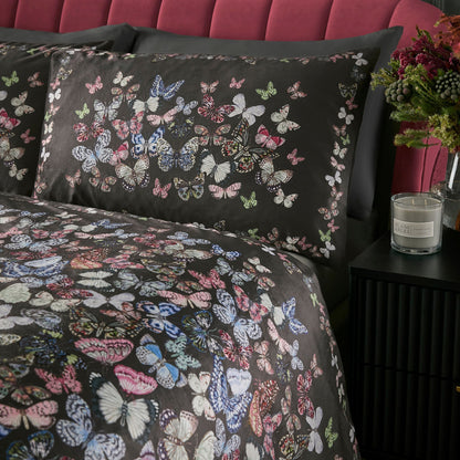 Soiree Papillon Velvet Duvet Cover Set - Charcoal