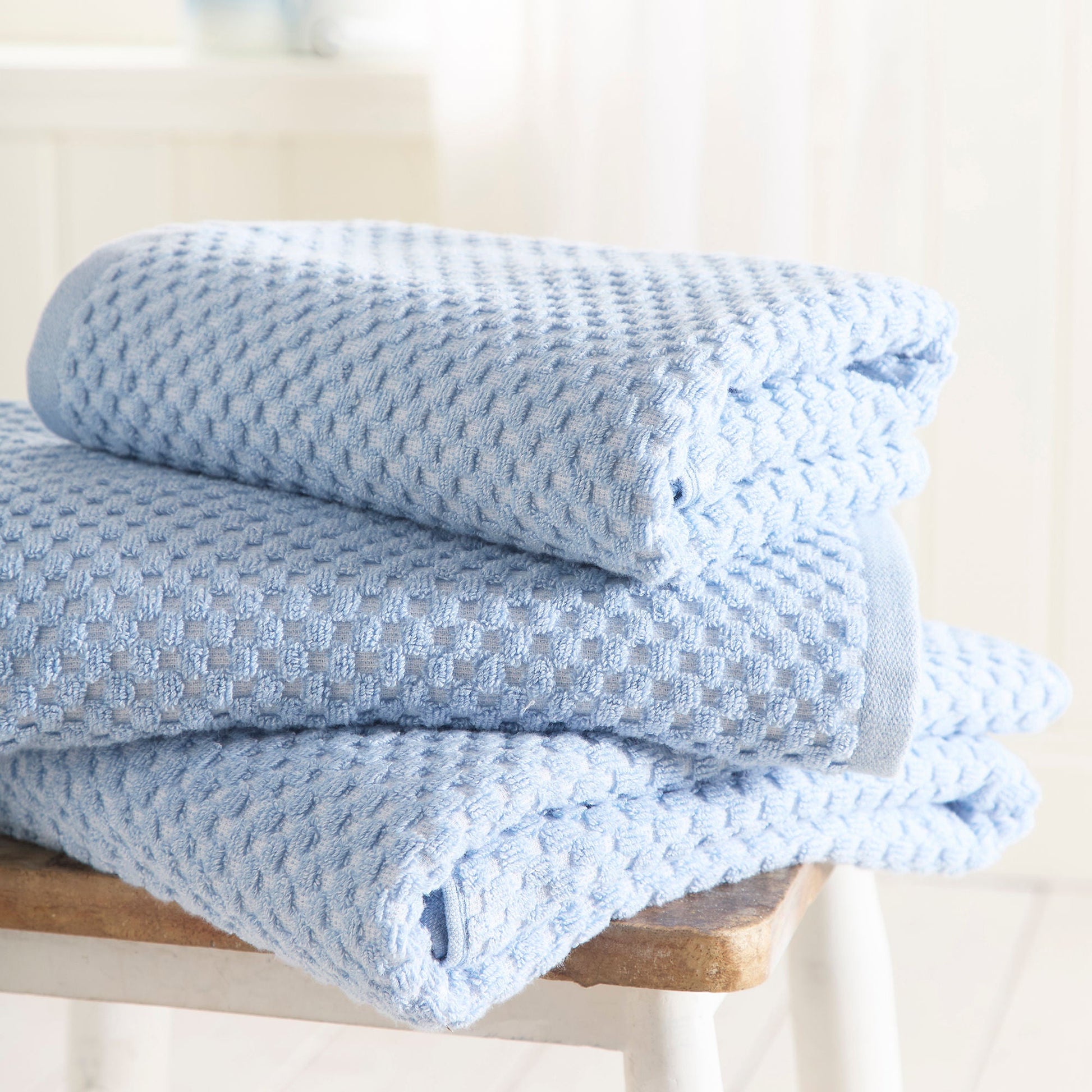 Popcorn Check Towels in Blue - Towels - Dreams & Drapes