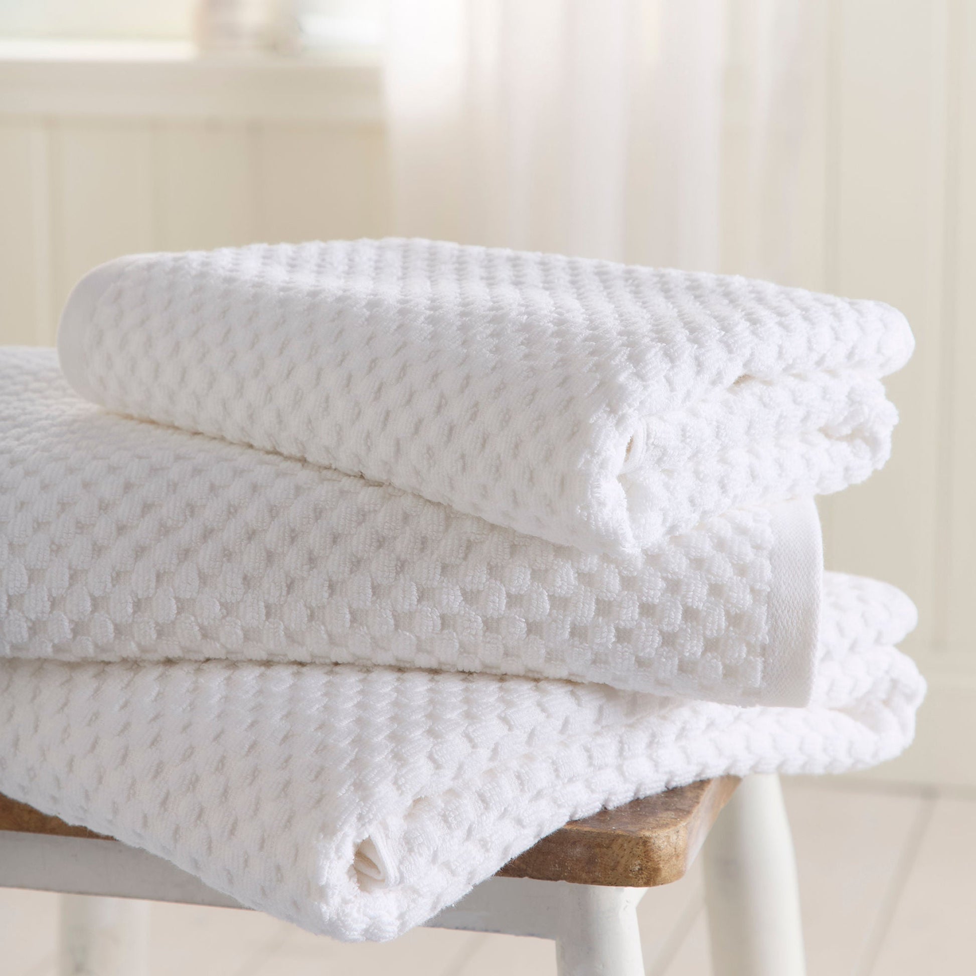 Popcorn Check Towels in White - Towels - Dreams & Drapes