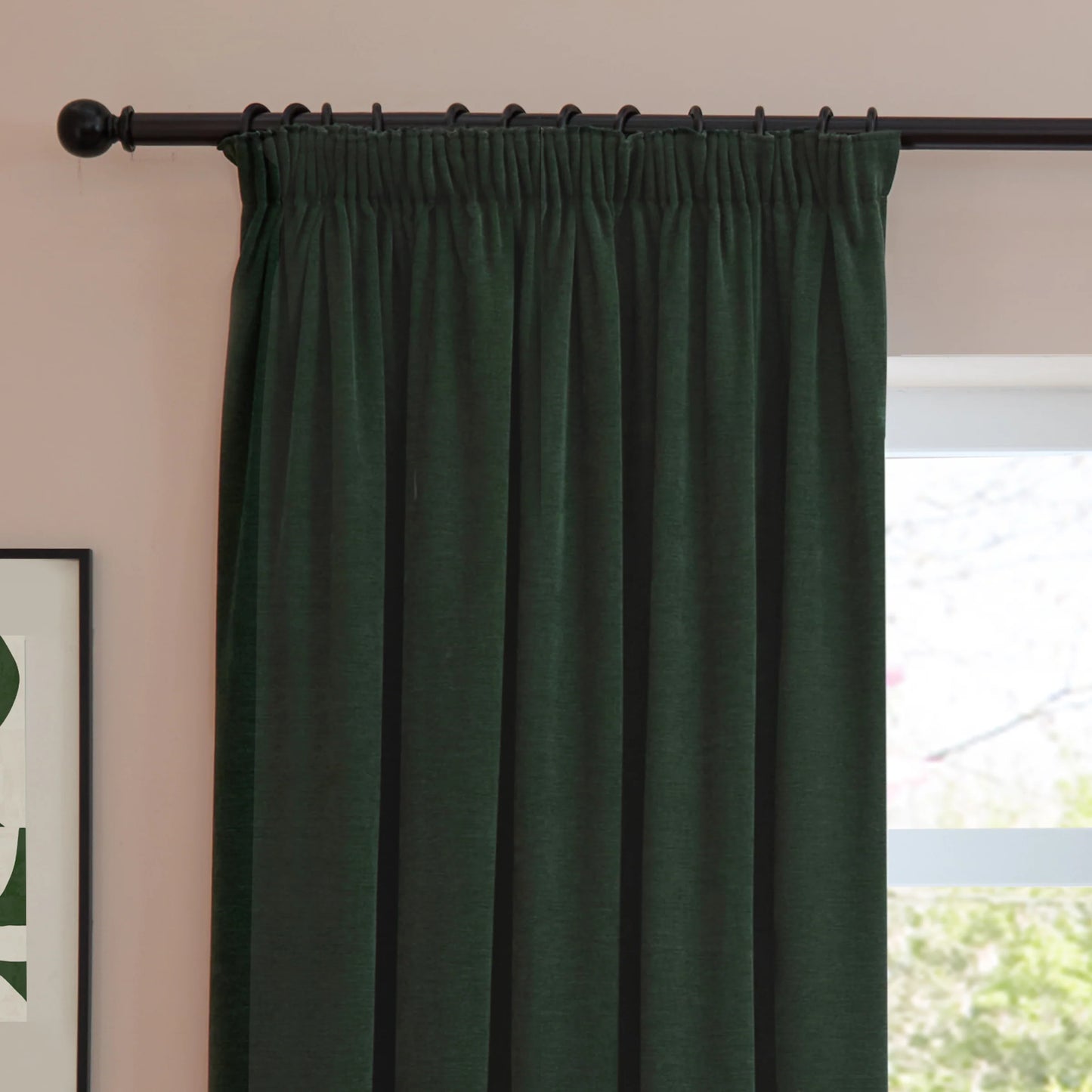 Furn Soft Chenille Blackout Pencil Pleat Curtains - Bottle Green