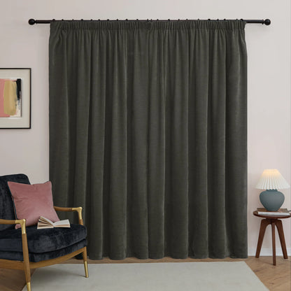 Furn Soft Chenille Blackout Pencil Pleat Curtains - Charcoal
