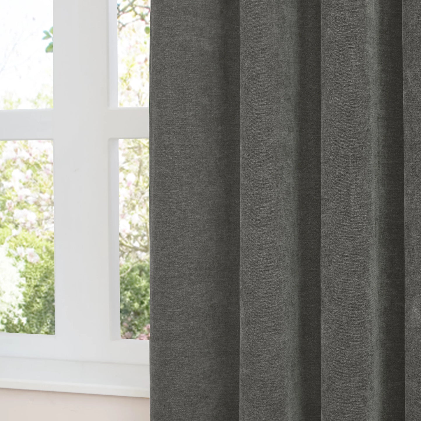 Furn Soft Chenille Blackout Pencil Pleat Curtains - Charcoal