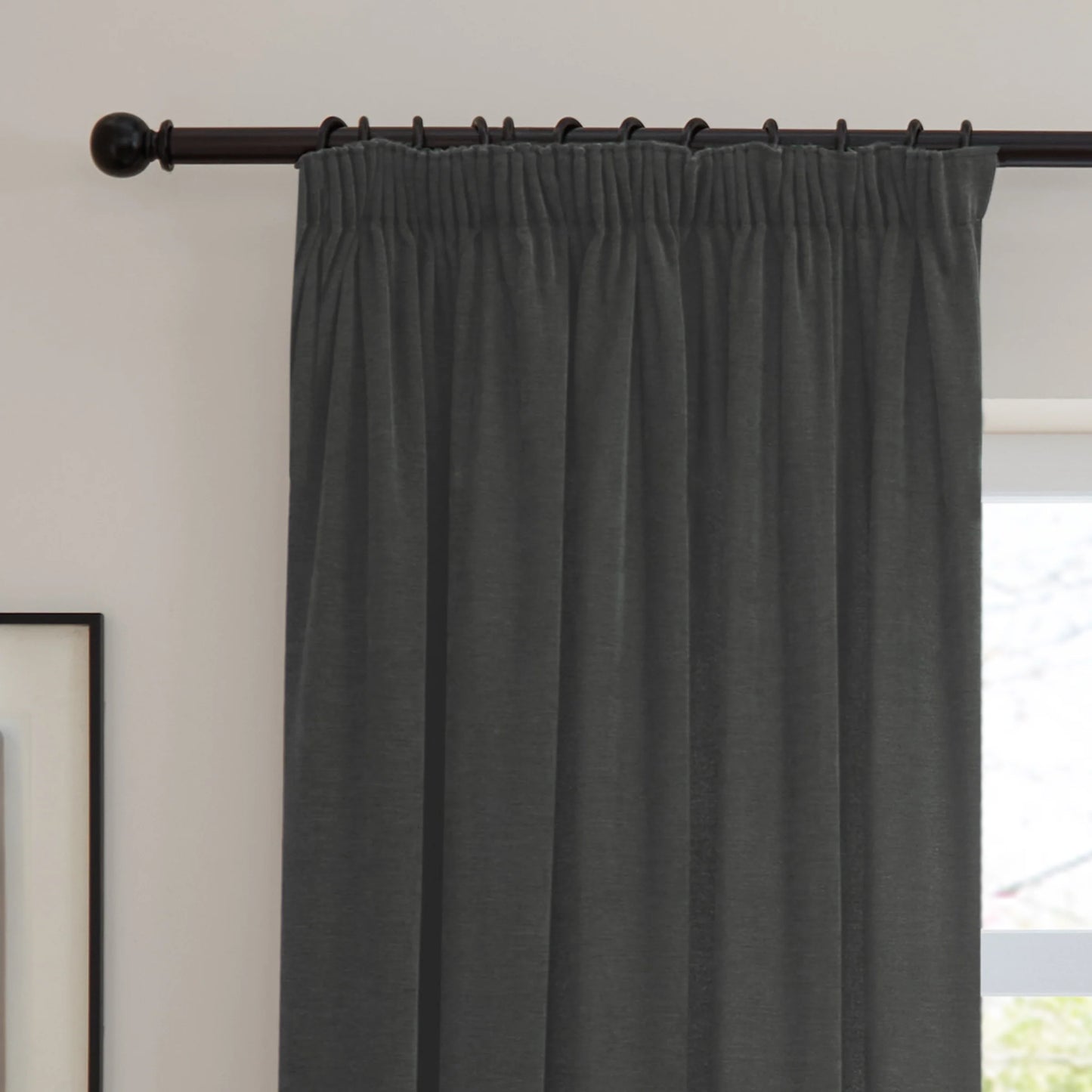 Furn Soft Chenille Blackout Pencil Pleat Curtains - Charcoal