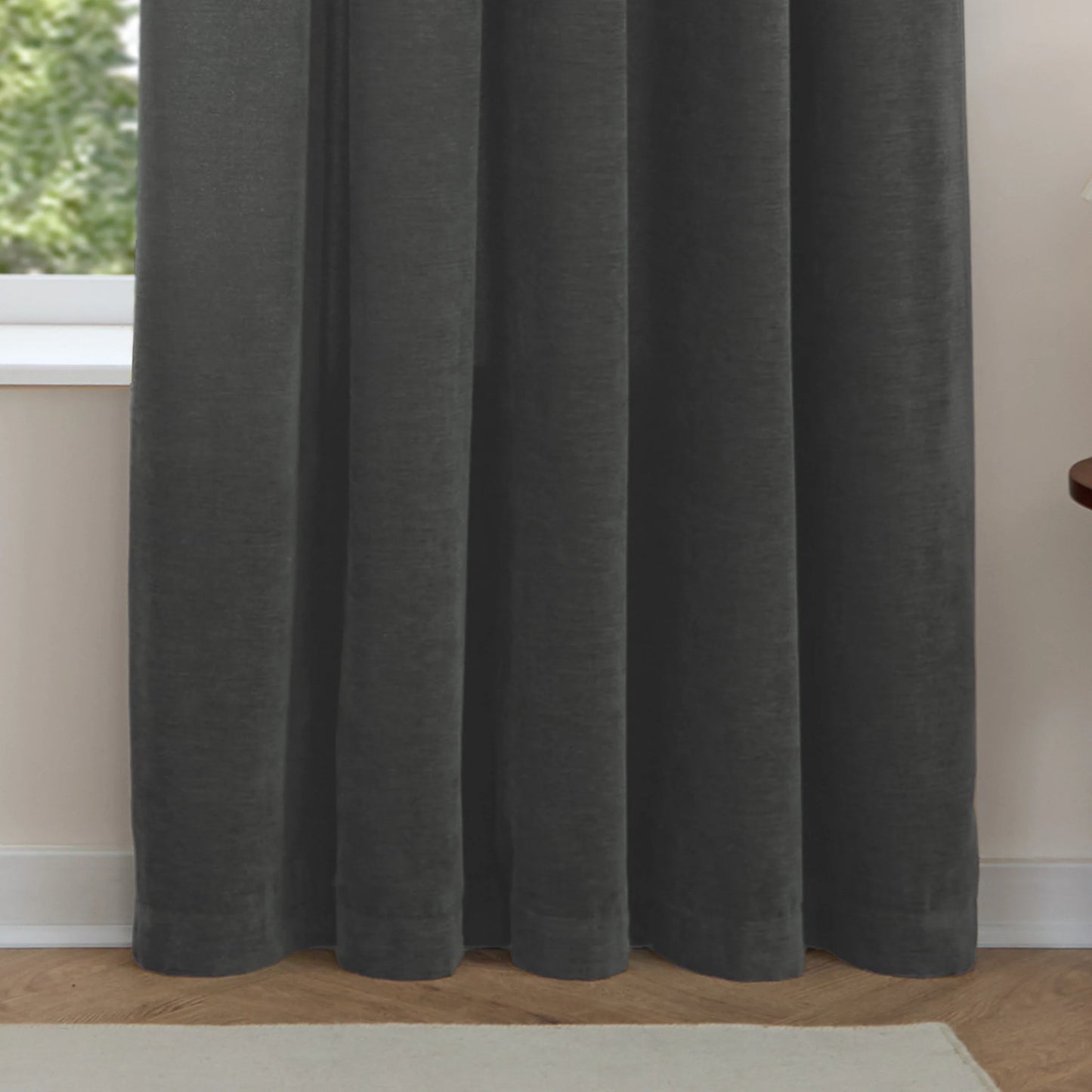 Furn Soft Chenille Blackout Pencil Pleat Curtains - Charcoal