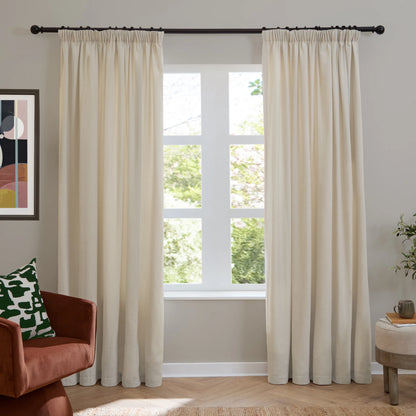 Furn Soft Chenille Blackout Pencil Pleat Curtains - Ecru