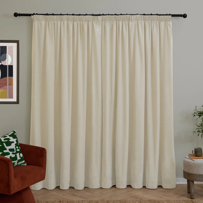 Furn Soft Chenille Blackout Pencil Pleat Curtains - Ecru
