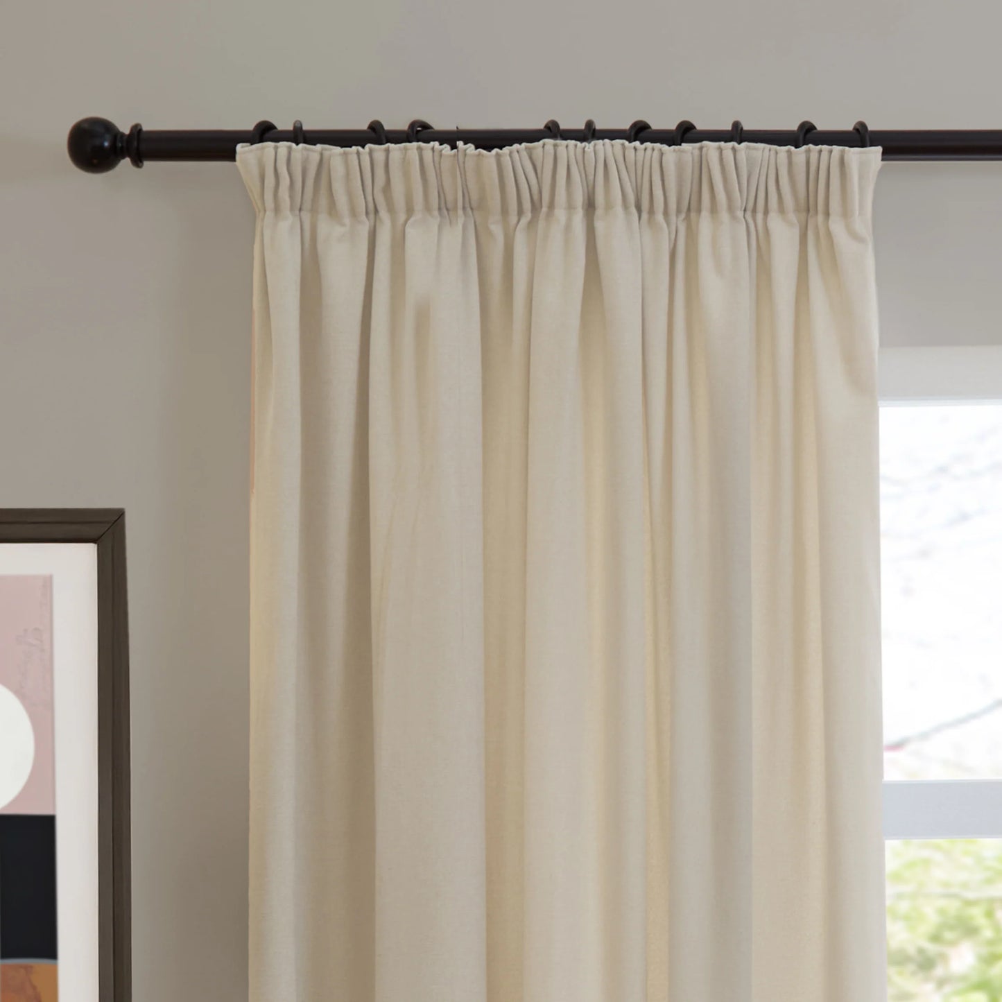 Furn Soft Chenille Blackout Pencil Pleat Curtains - Ecru