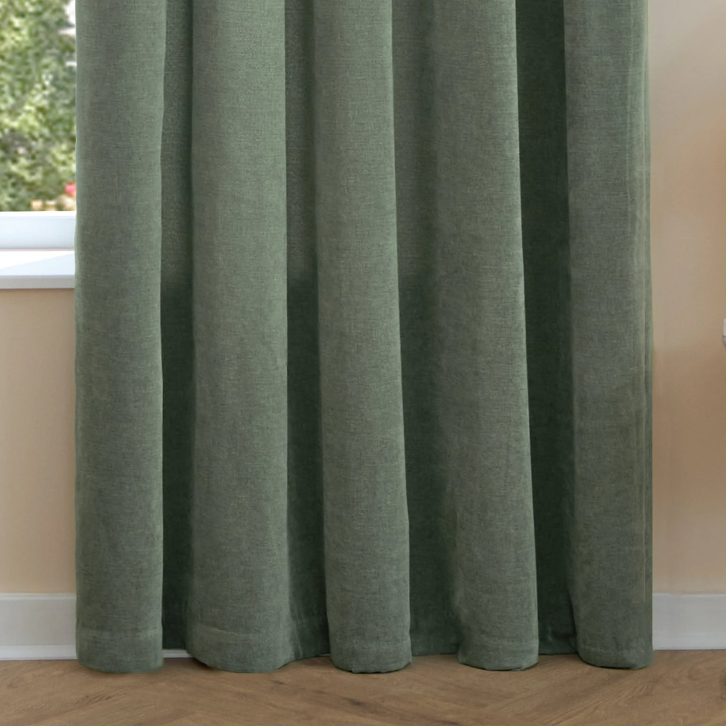 Furn Soft Chenille Blackout Pencil Pleat Curtains - Green