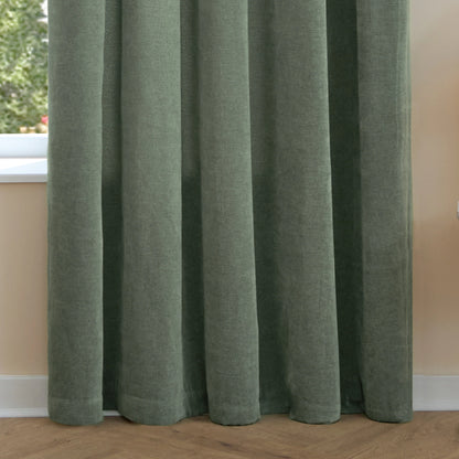 Furn Soft Chenille Blackout Pencil Pleat Curtains - Green