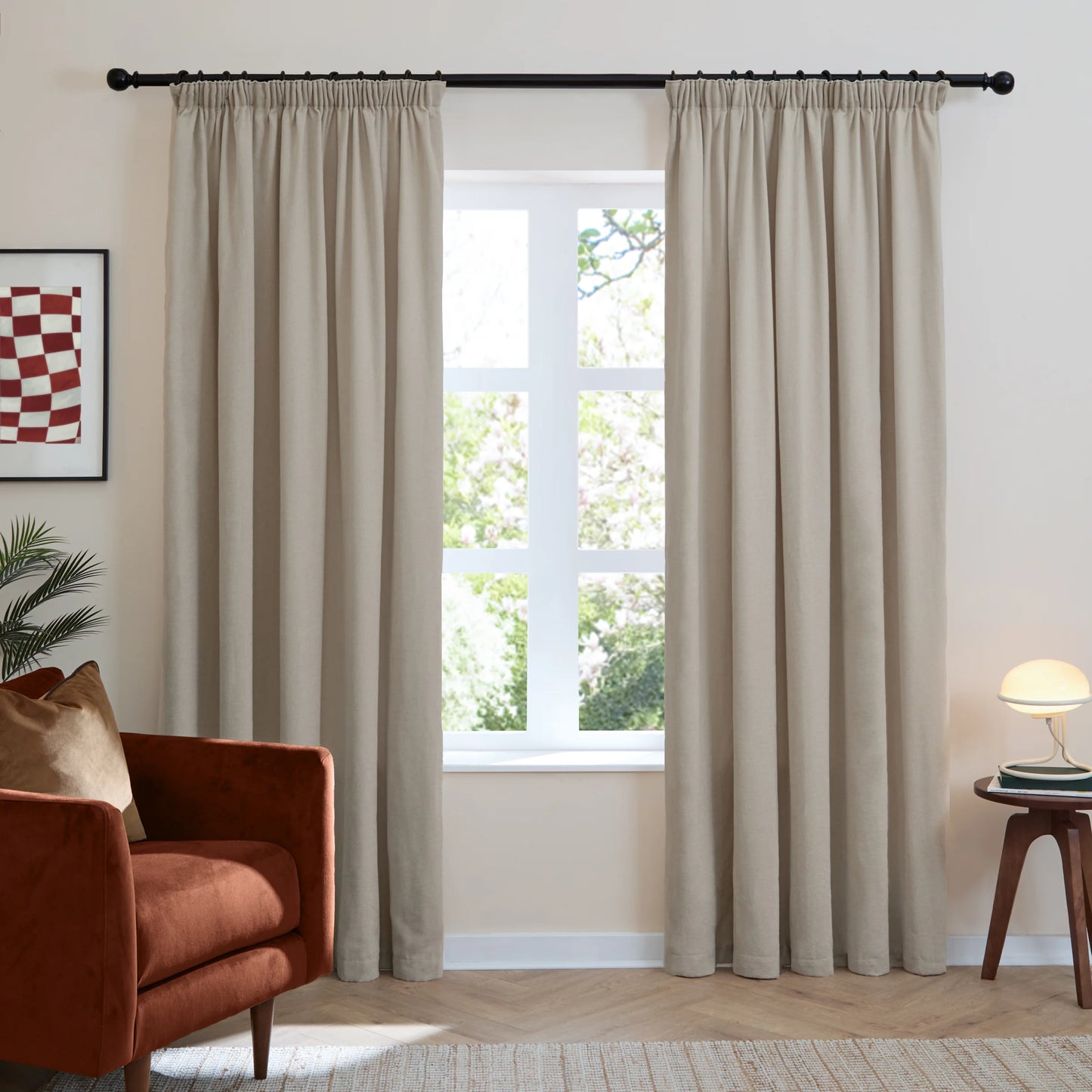Furn Soft Chenille Blackout Pencil Pleat Curtains - Natural