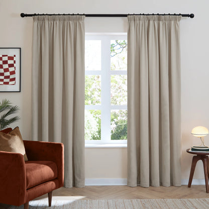 Furn Soft Chenille Blackout Pencil Pleat Curtains - Natural