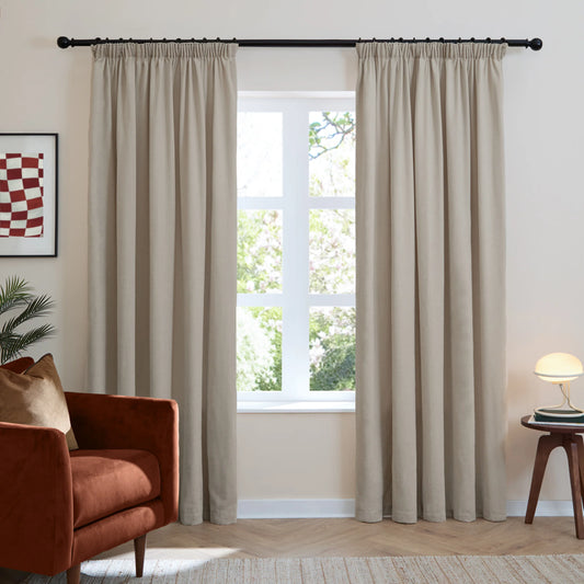 Furn Soft Chenille Blackout Pencil Pleat Curtains - Natural