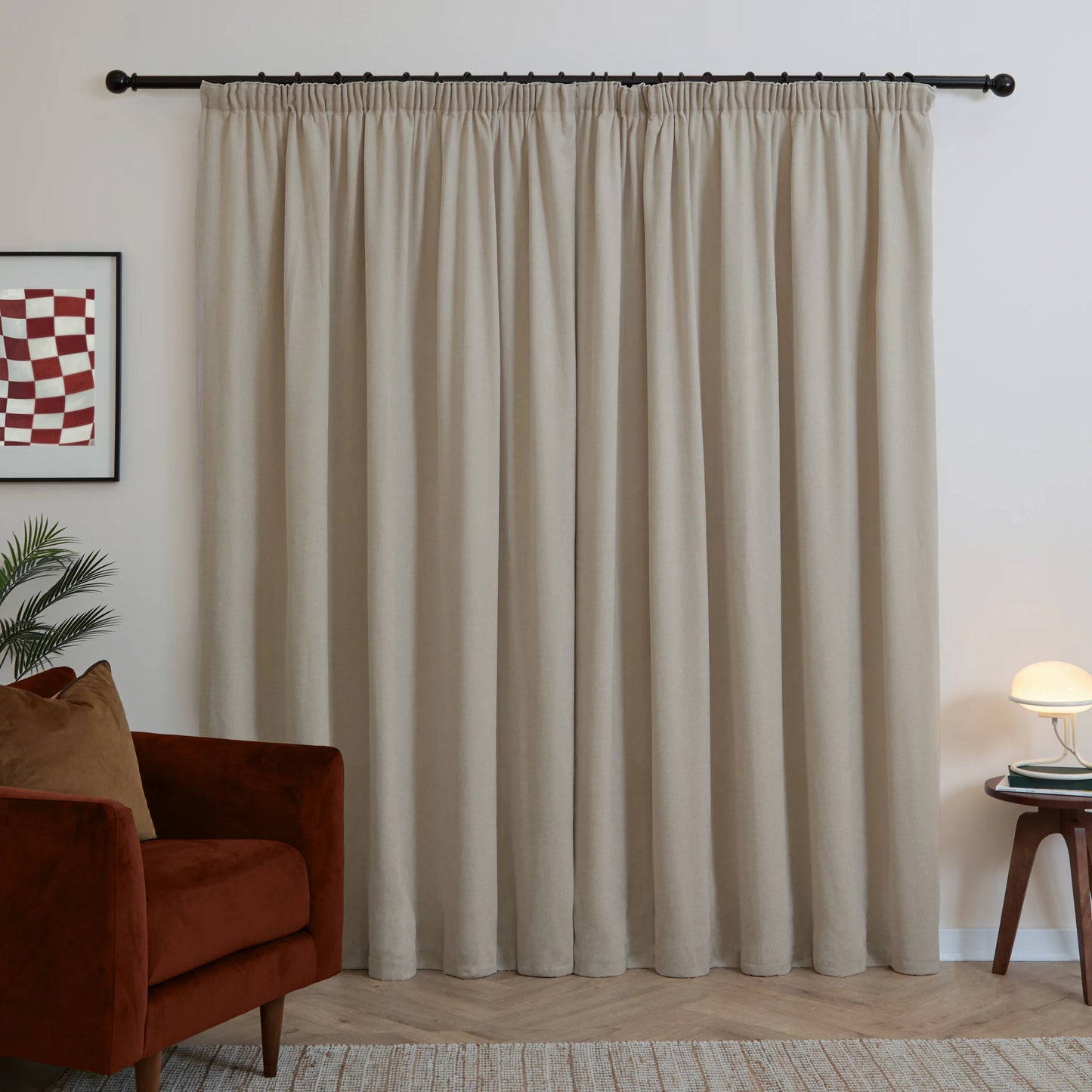Furn Soft Chenille Blackout Pencil Pleat Curtains - Natural