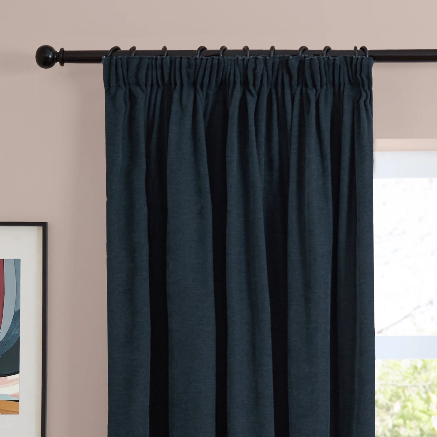 Furn Soft Chenille Blackout Pencil Pleat Curtains - Navy