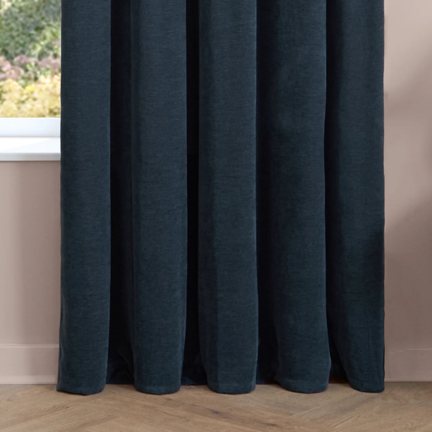 Furn Soft Chenille Blackout Pencil Pleat Curtains - Navy