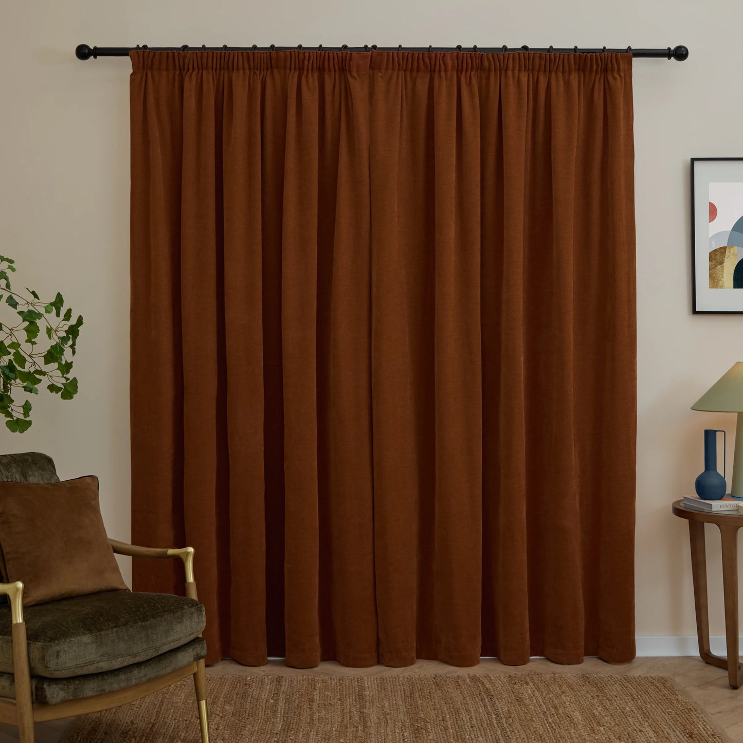 Furn Soft Chenille Blackout Pencil Pleat Curtains - Rust