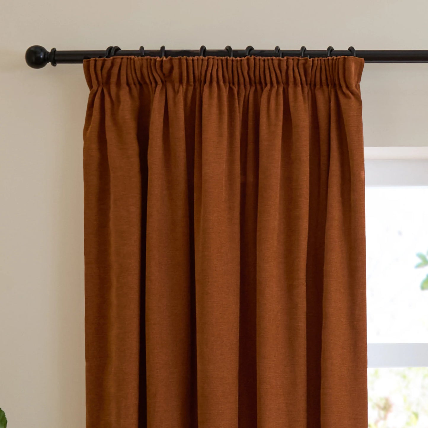 Furn Soft Chenille Blackout Pencil Pleat Curtains - Rust