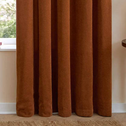 Furn Soft Chenille Blackout Pencil Pleat Curtains - Rust