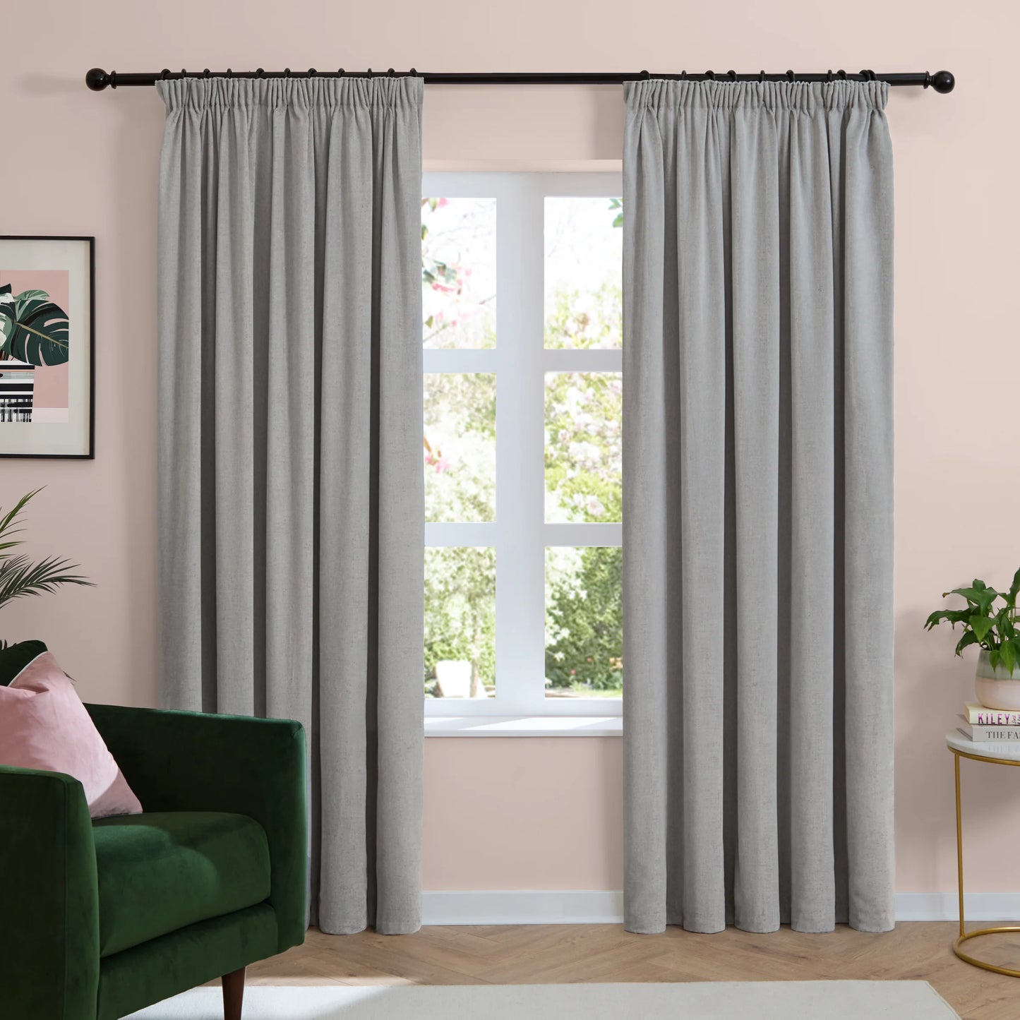Furn Soft Chenille Blackout Pencil Pleat Curtains - Silver