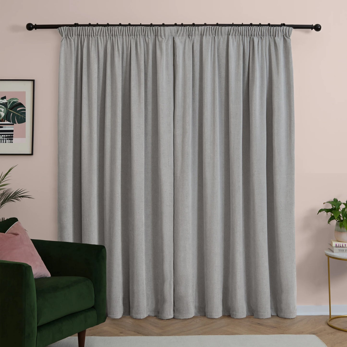 Furn Soft Chenille Blackout Pencil Pleat Curtains - Silver