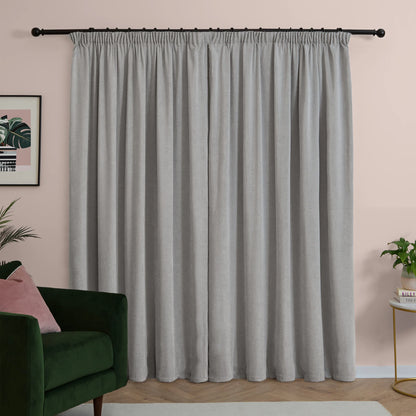 Furn Soft Chenille Blackout Pencil Pleat Curtains - Silver