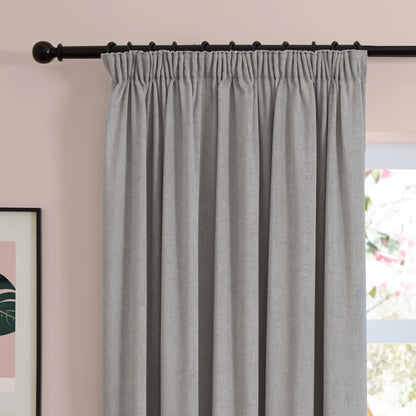 Furn Soft Chenille Blackout Pencil Pleat Curtains - Silver