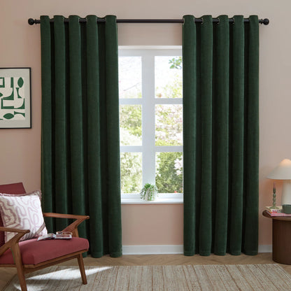Furn Soft Chenille Blackout Eyelet Curtains - Bottle Green