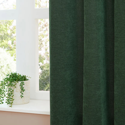 Furn Soft Chenille Blackout Eyelet Curtains - Bottle Green