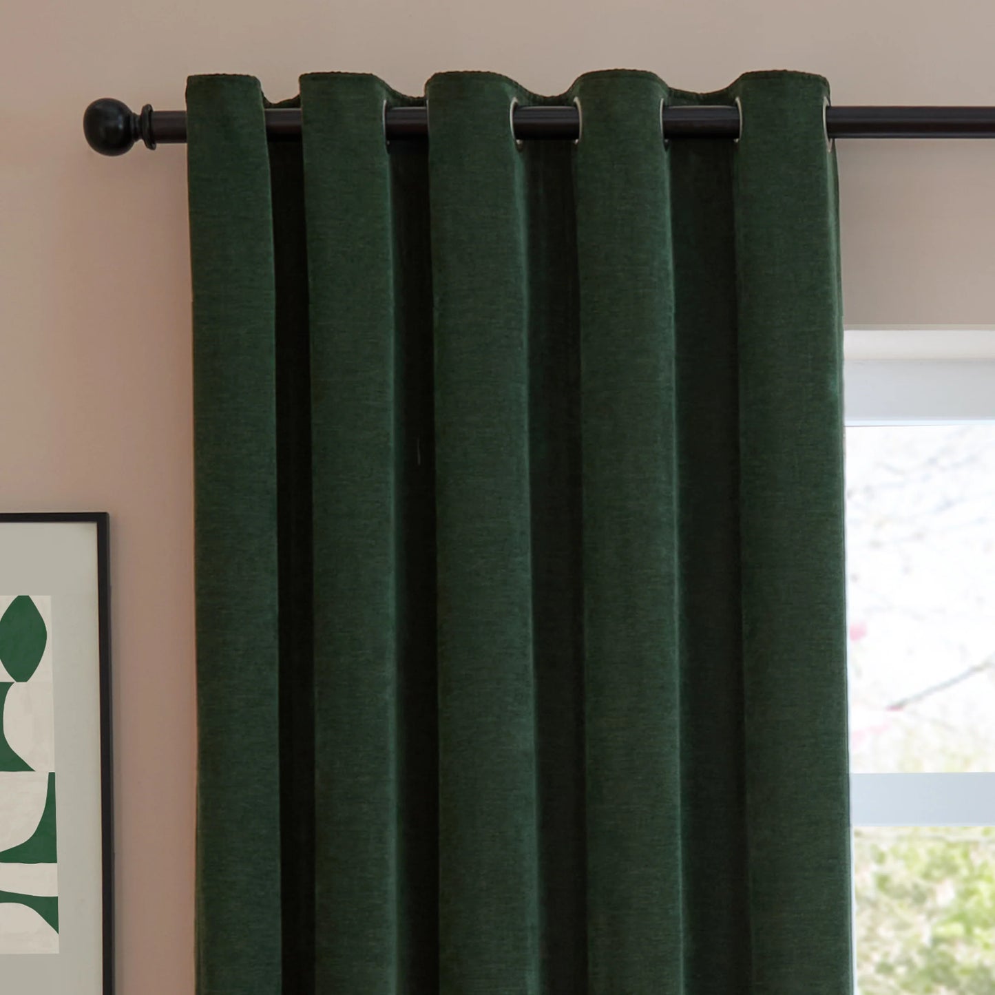 Furn Soft Chenille Blackout Eyelet Curtains - Bottle Green