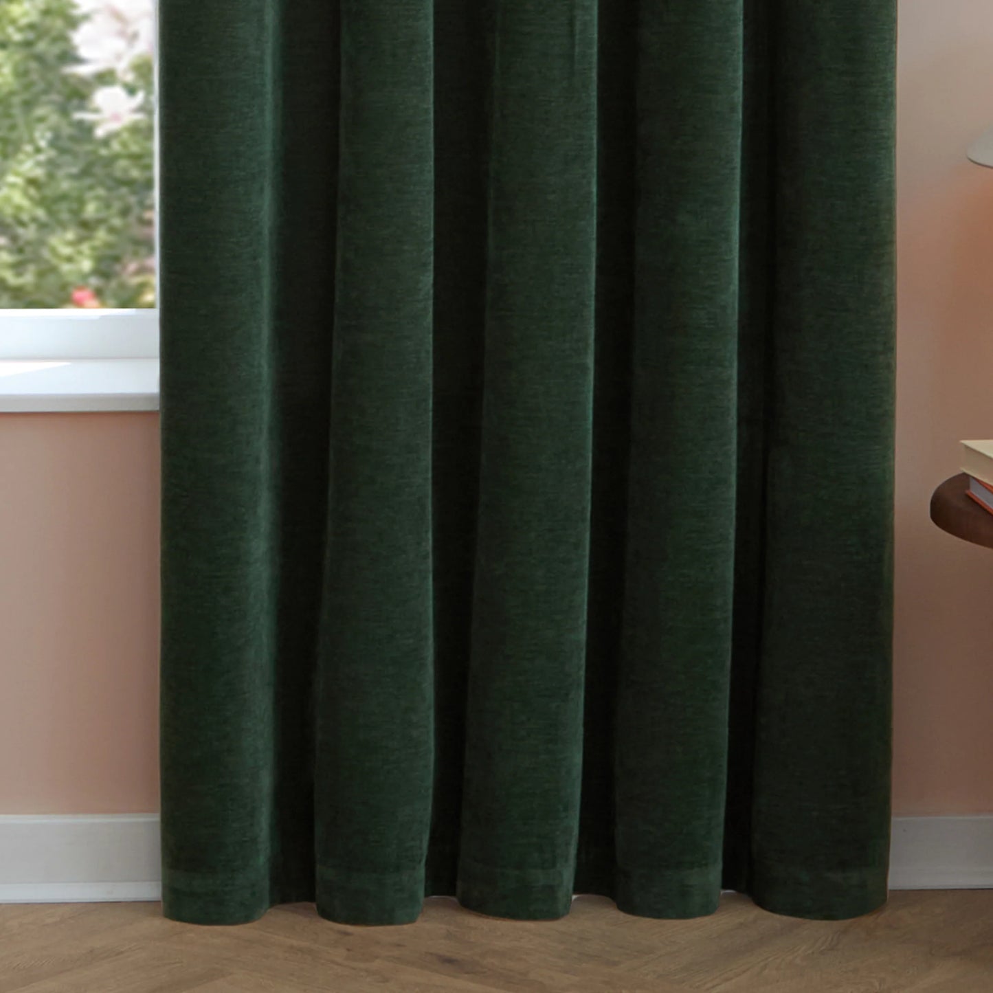 Furn Soft Chenille Blackout Eyelet Curtains - Bottle Green