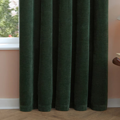 Furn Soft Chenille Blackout Eyelet Curtains - Bottle Green