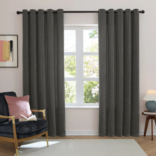 Furn Soft Chenille Blackout Eyelet Curtains - Charcoal