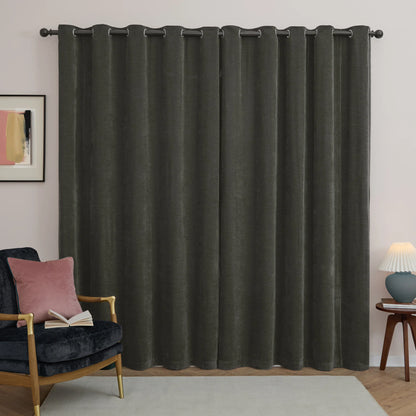 Furn Soft Chenille Blackout Eyelet Curtains - Charcoal