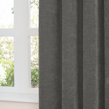 Furn Soft Chenille Blackout Eyelet Curtains - Charcoal