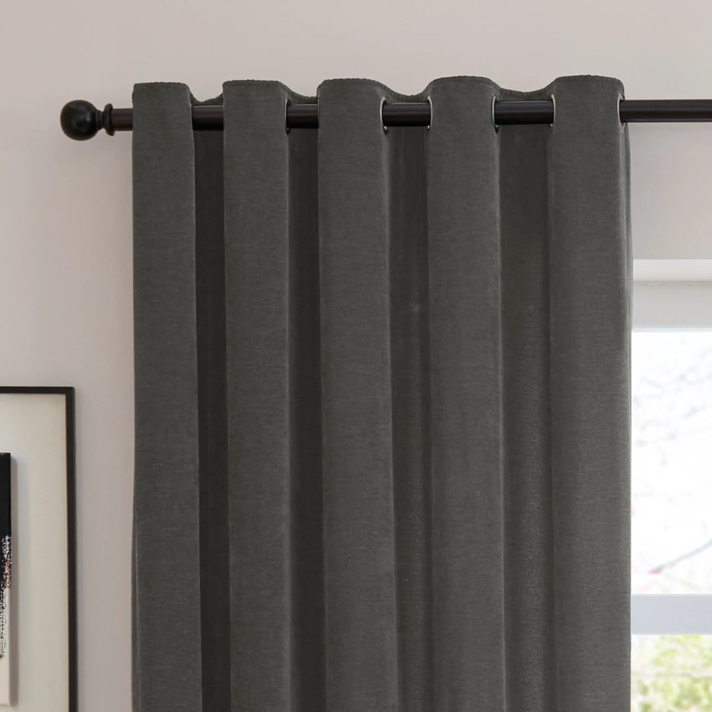Furn Soft Chenille Blackout Eyelet Curtains - Charcoal